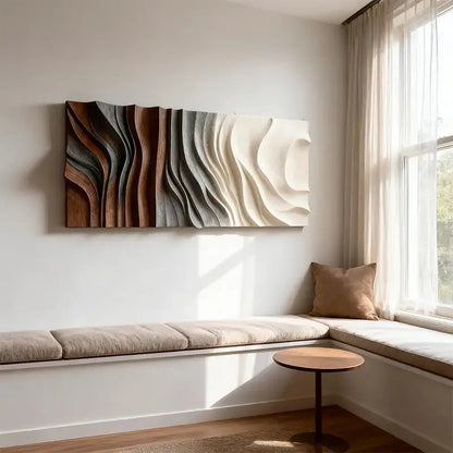 Brown & Cream Modern Gradient Wave 3D Relief Wall Sculpture Artmeto Wood wall art