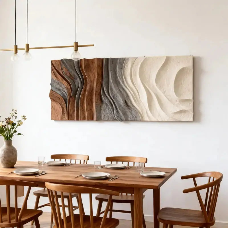 Brown & Cream Modern Gradient Wave 3D Relief Wall Sculpture Artmeto Wood wall art
