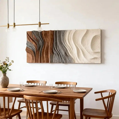 Brown & Cream Modern Gradient Wave 3D Relief Wall Sculpture Artmeto Wood wall art