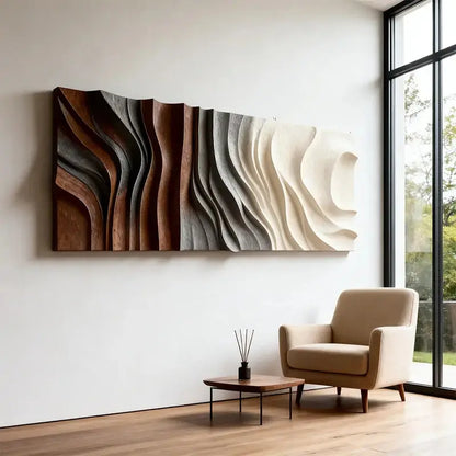 Brown & Cream Modern Gradient Wave 3D Relief Wall Sculpture Artmeto Wood wall art