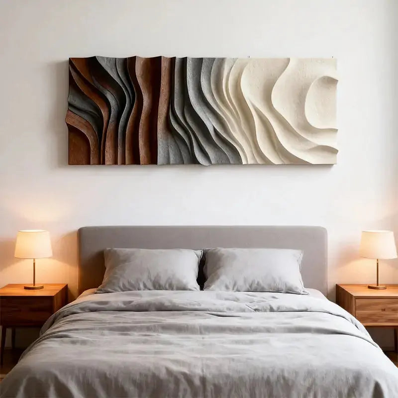 Brown & Cream Modern Gradient Wave 3D Relief Wall Sculpture Artmeto Wood wall art