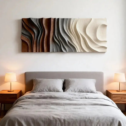 Brown & Cream Modern Gradient Wave 3D Relief Wall Sculpture Artmeto Wood wall art