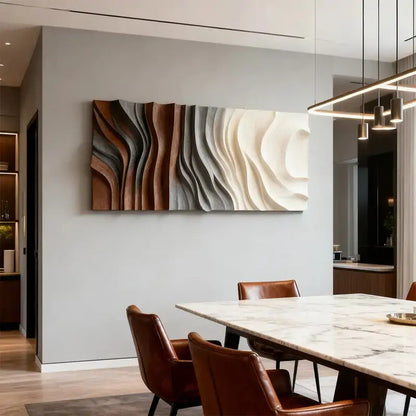 Brown & Cream Modern Gradient Wave 3D Relief Wall Sculpture Artmeto Wood wall art
