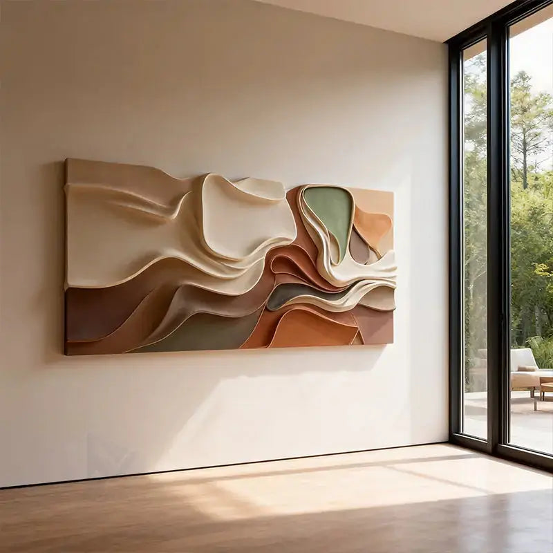 Brown & Cream Modern Gradient Wave 3D Relief Wall Sculpture（副本） Artmeto Wood wall art