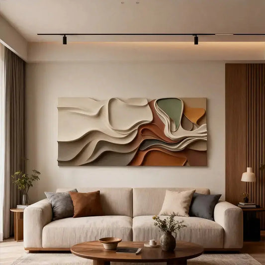 Brown & Cream Modern Gradient Wave 3D Relief Wall Sculpture（副本） Artmeto Wood wall art