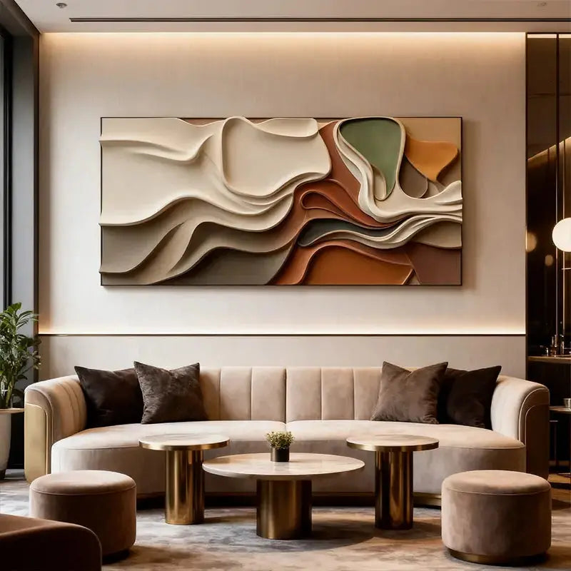 Brown & Cream Modern Gradient Wave 3D Relief Wall Sculpture（副本） Artmeto Wood wall art