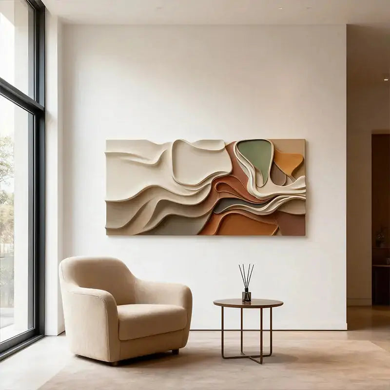 Brown & Cream Modern Gradient Wave 3D Relief Wall Sculpture（副本） Artmeto Wood wall art