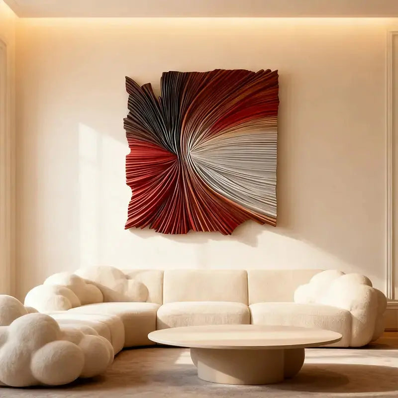 Brown & Dark Blue Split-Tone Wood Wave 3D Relief Wall Sculpture（副本） Artmeto Wood wall art