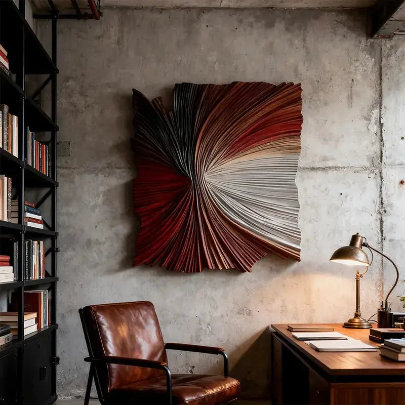 Brown & Dark Blue Split-Tone Wood Wave 3D Relief Wall Sculpture（副本） Artmeto Wood wall art