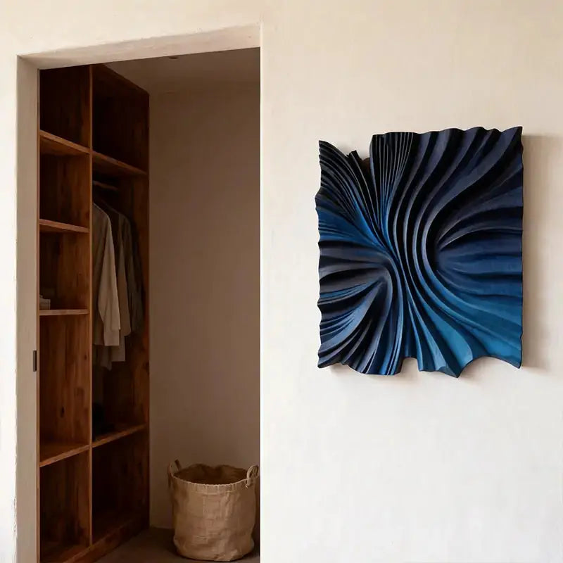 Brown & Dark Blue Split-Tone Wood Wave 3D Relief Wall Sculpture（副本） Artmeto Wood wall art