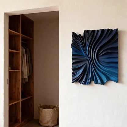 Brown & Dark Blue Split-Tone Wood Wave 3D Relief Wall Sculpture（副本） Artmeto Wood wall art