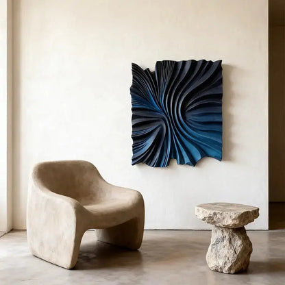 Brown & Dark Blue Split-Tone Wood Wave 3D Relief Wall Sculpture（副本） Artmeto Wood wall art
