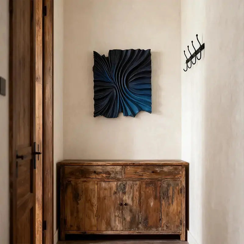 Brown & Dark Blue Split-Tone Wood Wave 3D Relief Wall Sculpture（副本） Artmeto Wood wall art