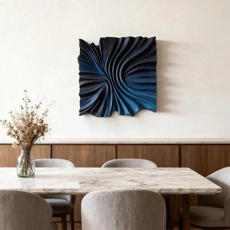 Brown & Dark Blue Split-Tone Wood Wave 3D Relief Wall Sculpture（副本） Artmeto Wood wall art