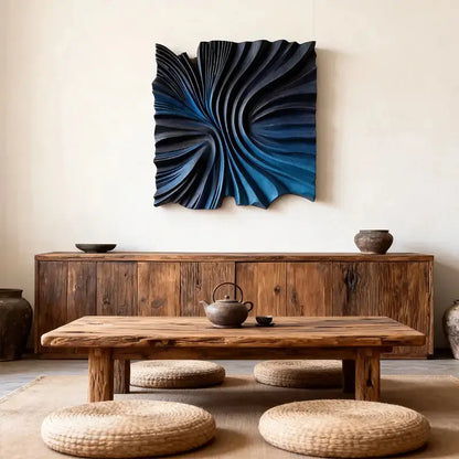 Brown & Dark Blue Split-Tone Wood Wave 3D Relief Wall Sculpture（副本） Artmeto Wood wall art