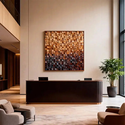Brown and Blue Gradient Wood Wall Art - 3D Geometric Mosaic Wooden Decor Artmeto Wood wall art
