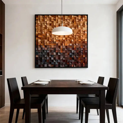 Brown and Blue Gradient Wood Wall Art - 3D Geometric Mosaic Wooden Decor Artmeto Wood wall art