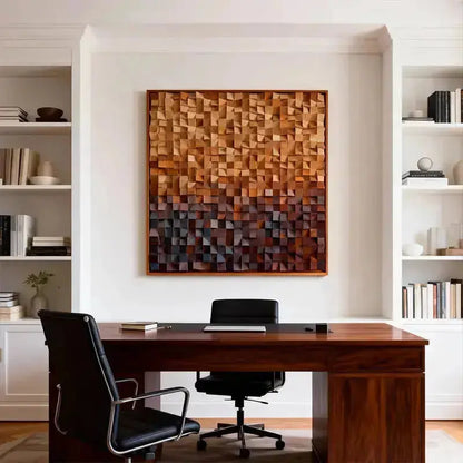 Brown and Blue Gradient Wood Wall Art - 3D Geometric Mosaic Wooden Decor Artmeto Wood wall art