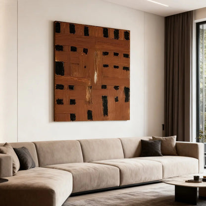 Burnt Orange Abstract Wall Art-Black Block Textured Canvas-Artmeto Artmeto Wood wall art