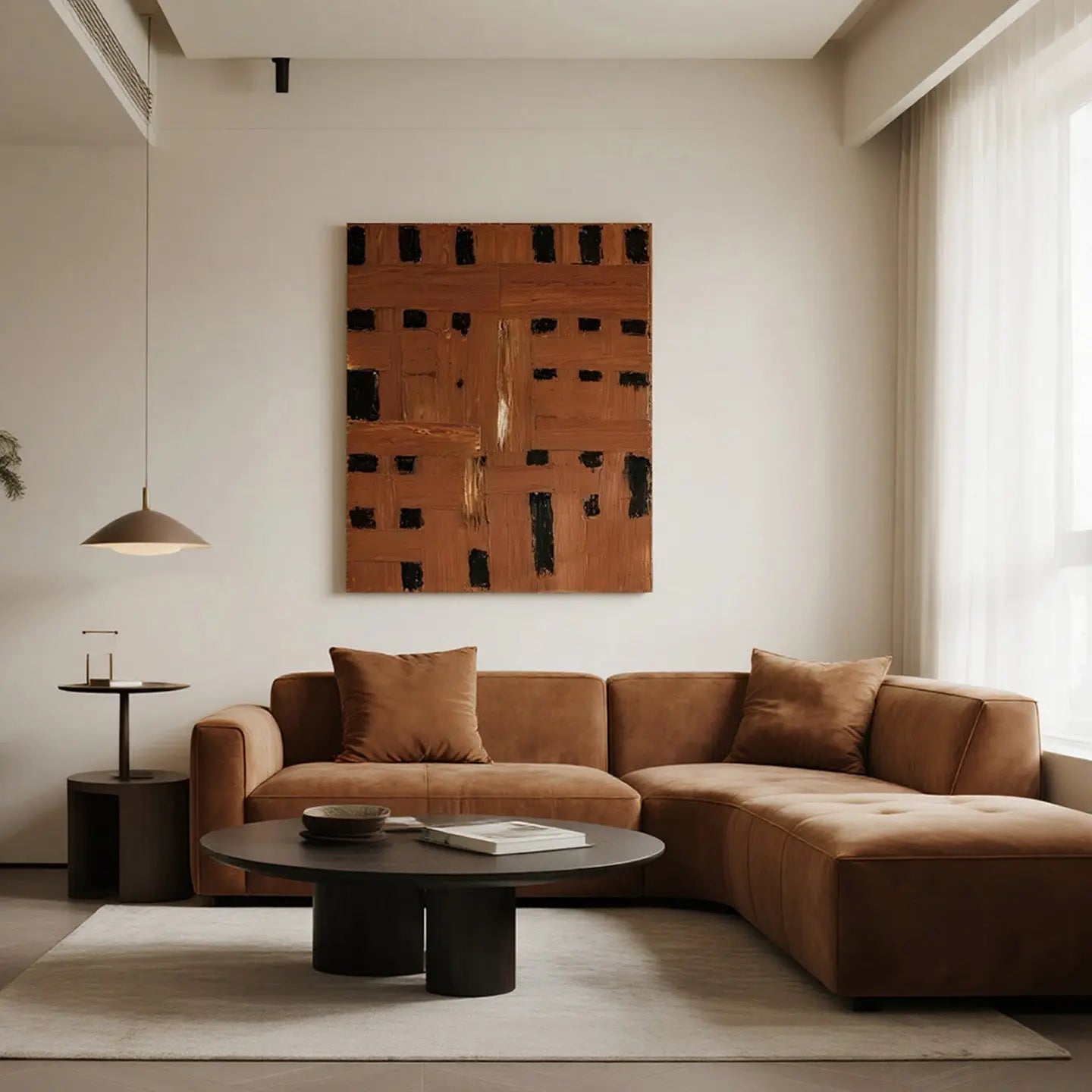 Burnt Orange Abstract Wall Art-Black Block Textured Canvas-Artmeto Artmeto Wood wall art