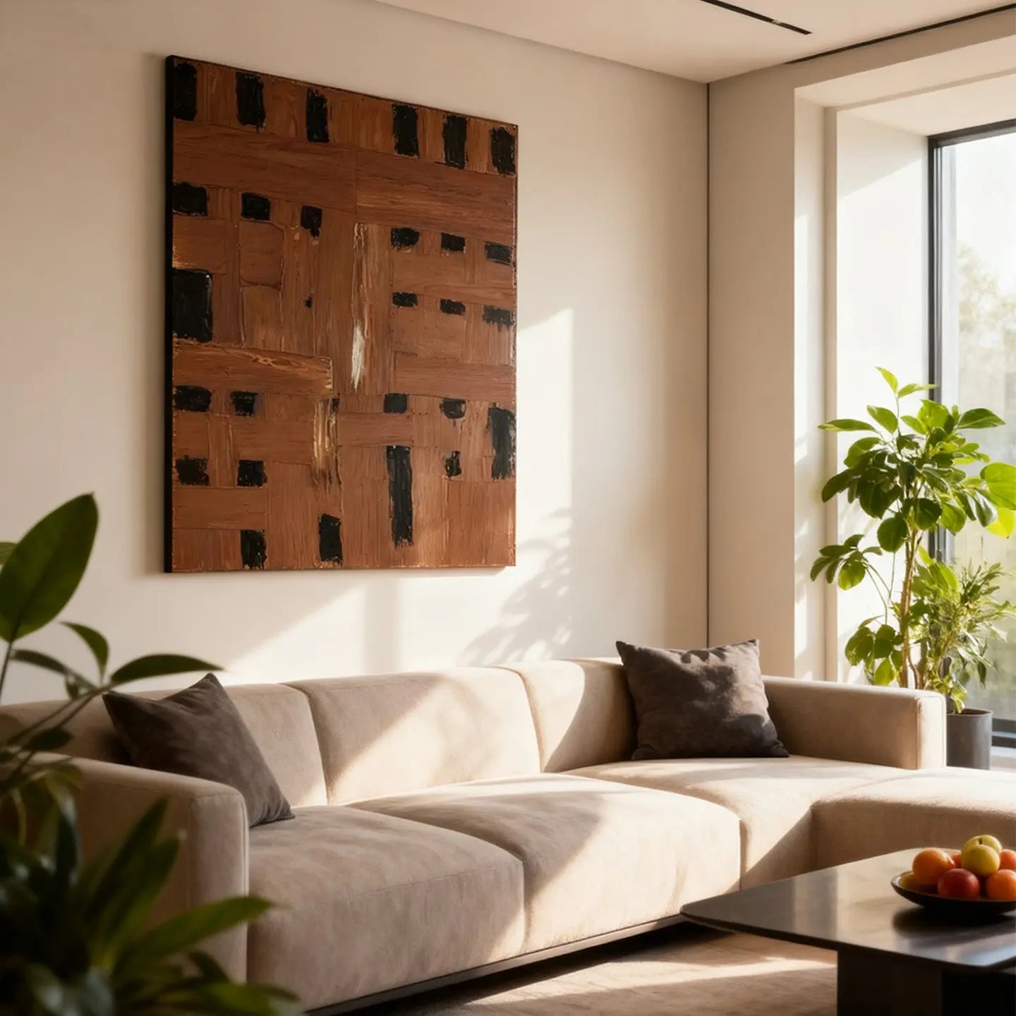Burnt Orange Abstract Wall Art-Black Block Textured Canvas-Artmeto Artmeto Wood wall art