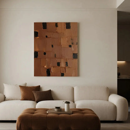 Burnt Orange Geometric Art-Thick Textured Black Accent Wall Art-Artmeto Artmeto Wood wall art