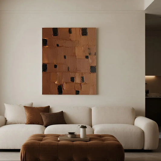 Burnt Orange Geometric Art-Thick Textured Black Accent Wall Art-Artmeto Artmeto Wood wall art