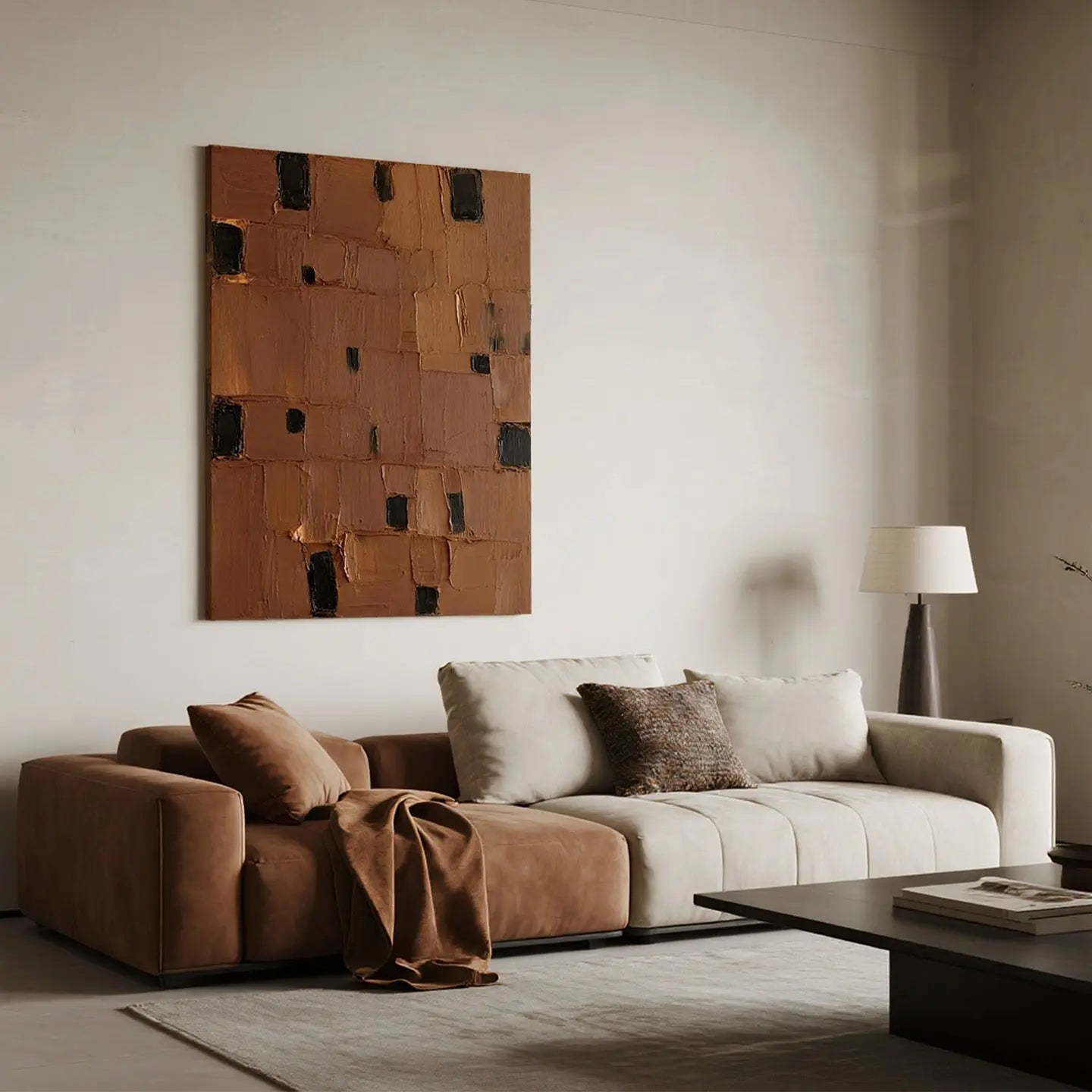 Burnt Orange Geometric Art-Thick Textured Black Accent Wall Art-Artmeto Artmeto Wood wall art
