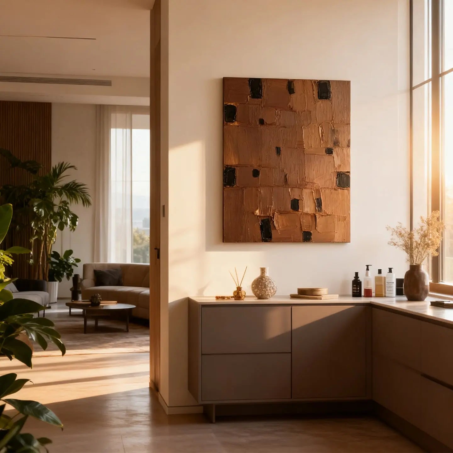 Burnt Orange Geometric Art-Thick Textured Black Accent Wall Art-Artmeto Artmeto Wood wall art