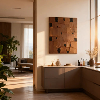 Burnt Orange Geometric Art-Thick Textured Black Accent Wall Art-Artmeto Artmeto Wood wall art