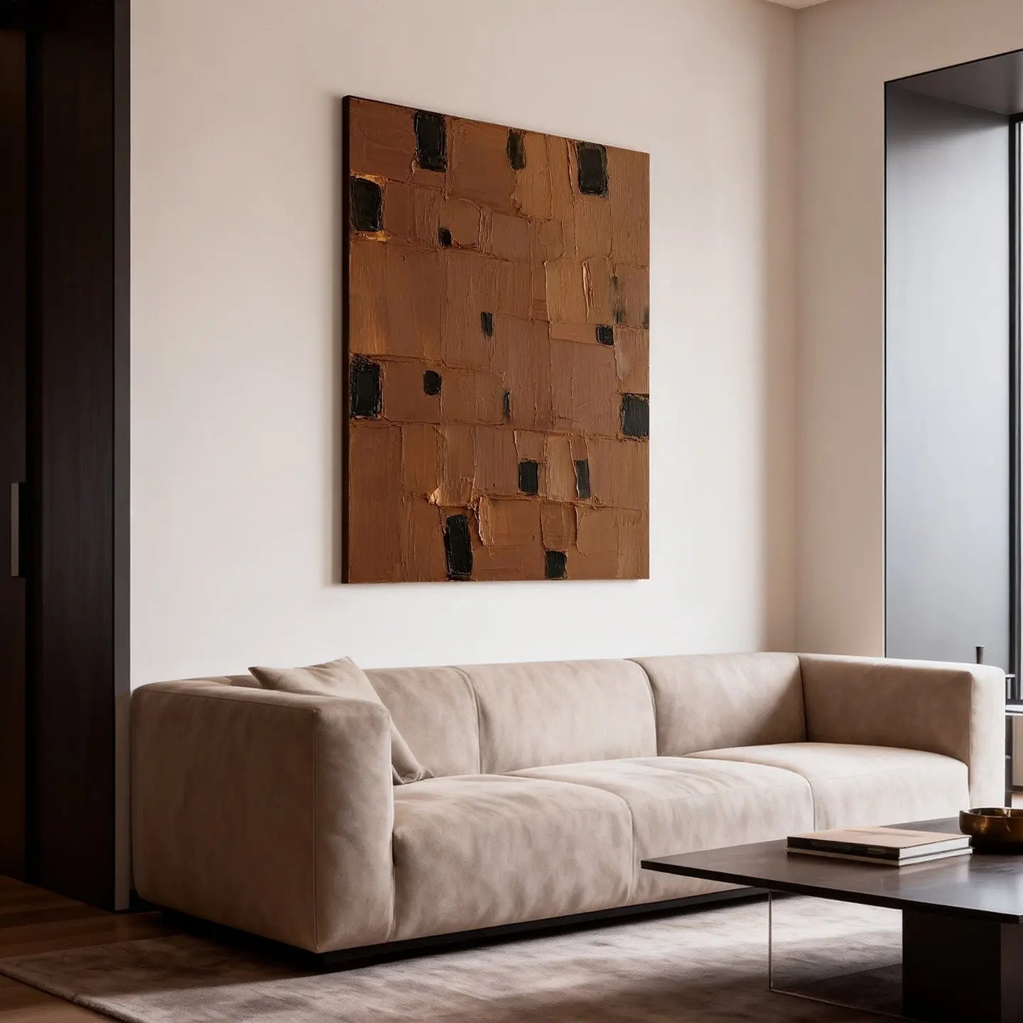 Burnt Orange Geometric Art-Thick Textured Black Accent Wall Art-Artmeto Artmeto Wood wall art