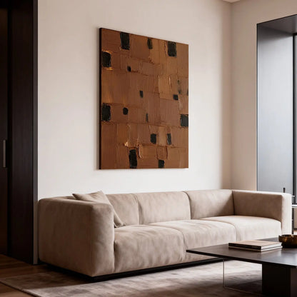 Burnt Orange Geometric Art-Thick Textured Black Accent Wall Art-Artmeto Artmeto Wood wall art