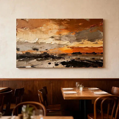 Burnt Orange & Charcoal Textured Dramatic Abstract Landscape Painting Artmeto Wood wall art