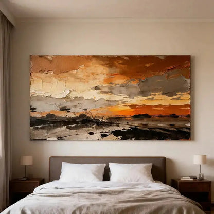Burnt Orange & Charcoal Textured Dramatic Abstract Landscape Painting Artmeto Wood wall art