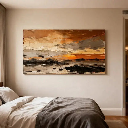 Burnt Orange & Charcoal Textured Dramatic Abstract Landscape Painting Artmeto Wood wall art