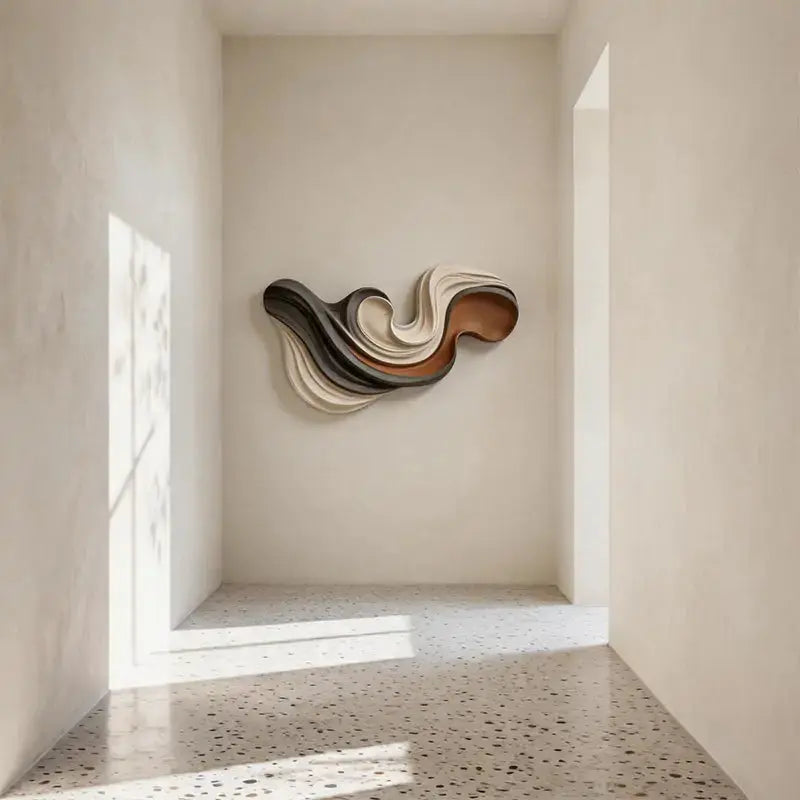 Charcoal, Cream and Terracotta Swirl Layered Wood Wall Sculpture Artmeto Wood wall art
