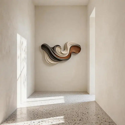 Charcoal, Cream and Terracotta Swirl Layered Wood Wall Sculpture Artmeto Wood wall art