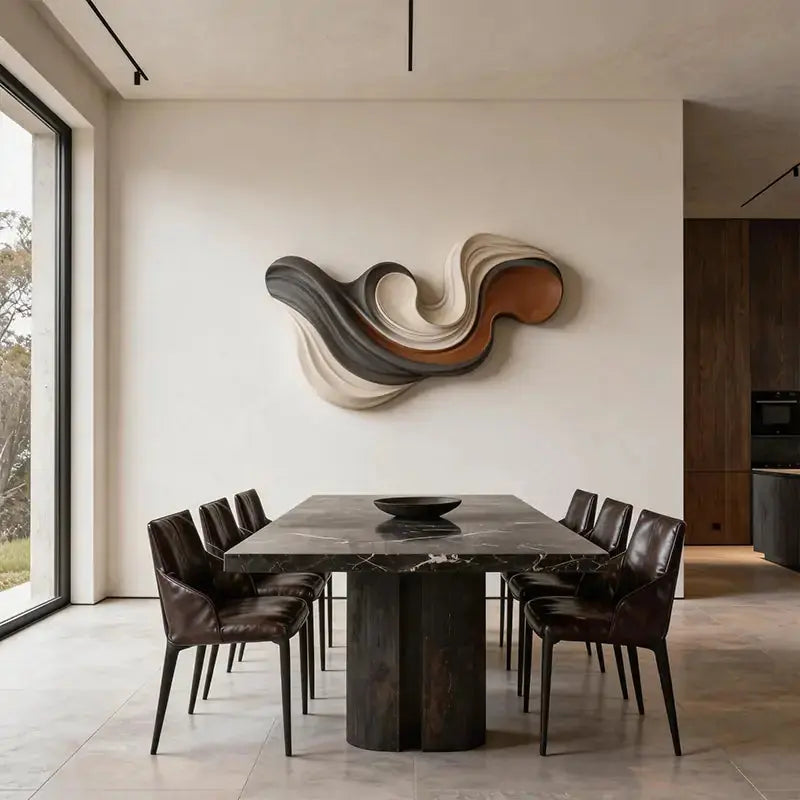 Charcoal, Cream and Terracotta Swirl Layered Wood Wall Sculpture Artmeto Wood wall art