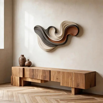 Charcoal, Cream and Terracotta Swirl Layered Wood Wall Sculpture Artmeto Wood wall art