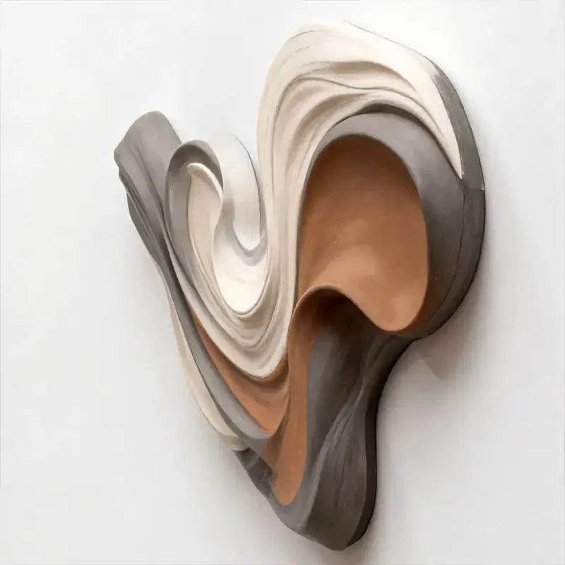 Charcoal, Cream and Terracotta Swirl Layered Wood Wall Sculpture Artmeto Wood wall art