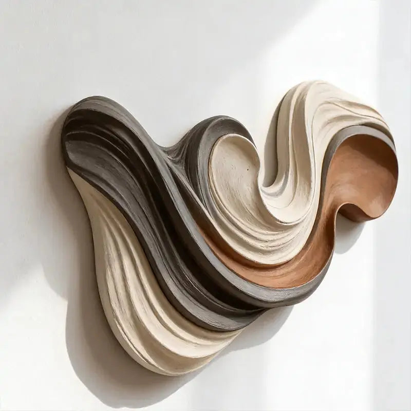 Charcoal, Cream and Terracotta Swirl Layered Wood Wall Sculpture Artmeto Wood wall art