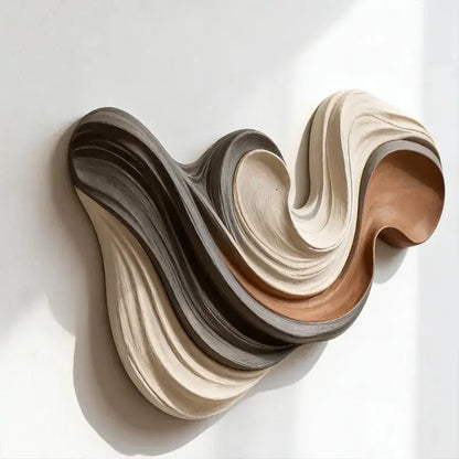 Charcoal, Cream and Terracotta Swirl Layered Wood Wall Sculpture Artmeto Wood wall art