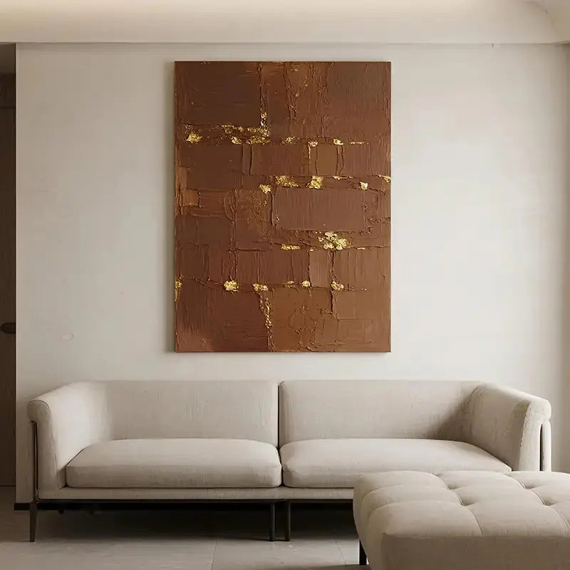 Chocolate Brown Gold Textured Wall Art-Modern Abstract Canvas-Artmeto Artmeto Wood wall art