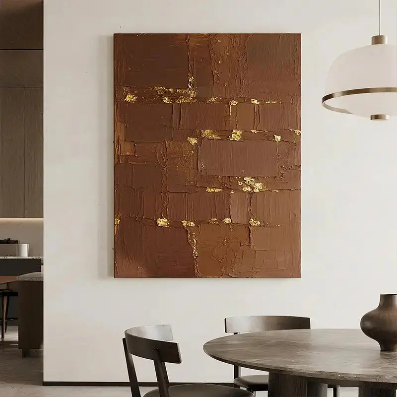 Chocolate Brown Gold Textured Wall Art-Modern Abstract Canvas-Artmeto Artmeto Wood wall art