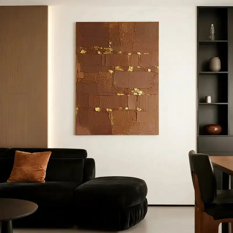 Chocolate Brown Gold Textured Wall Art-Modern Abstract Canvas-Artmeto Artmeto Wood wall art