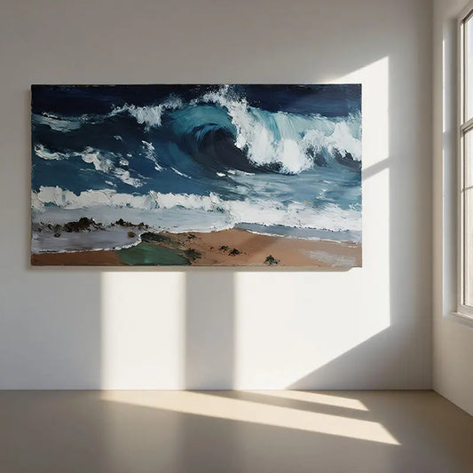 Coastal Beach Wave Canvas-Textured Ocean Wall Decor-Artmeto Artmeto Wood wall art