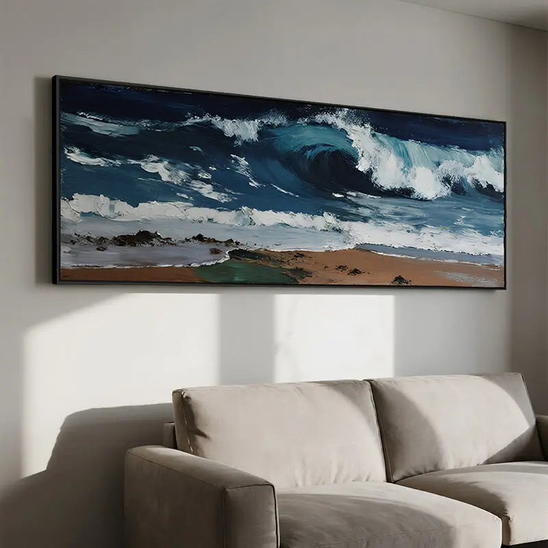 Coastal Beach Wave Canvas-Textured Ocean Wall Decor-Artmeto Artmeto Wood wall art