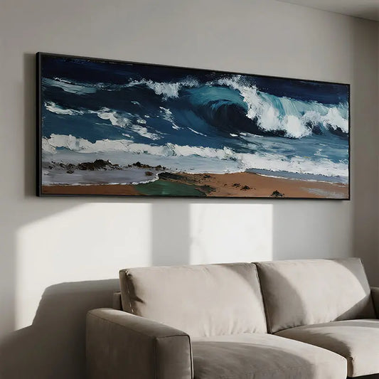 Coastal Beach Wave Canvas-Textured Ocean Wall Decor-Artmeto Artmeto Wood wall art