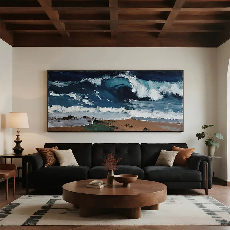 Coastal Beach Wave Canvas-Textured Ocean Wall Decor-Artmeto Artmeto Wood wall art