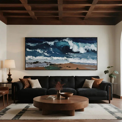 Coastal Beach Wave Canvas-Textured Ocean Wall Decor-Artmeto Artmeto Wood wall art